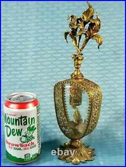 11.5 vintage Art Nouveau style Perfume Bottle, Cast Bronze withBeveled Glass
