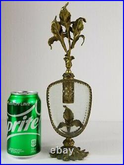 11.5 vintage Art Nouveau style Perfume Bottle, Cast Bronze withBeveled Glass