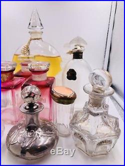 12 Antique Vintage Perfume Bottle Lalique Cranberry Glass Sterling Guilloche