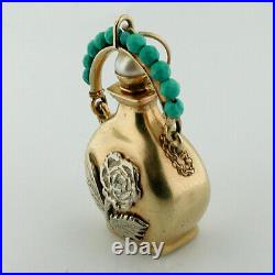 14k Gold Perfume Scent Amphora Bottle Vintage Charm Pendant
