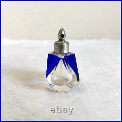 1920s Vintage Perfume Blue Cut Glass Bottle Atomizer Decorative Collectible Rare