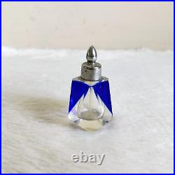 1920s Vintage Perfume Blue Cut Glass Bottle Atomizer Decorative Collectible Rare