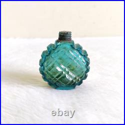 1920s Vintage Victorian Cyan Glass Perfume Bottle Old Decorative Collectible