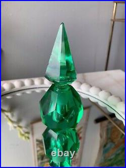 1930 Irice Perfume Bottle Green Hand Cut Deco Vintage