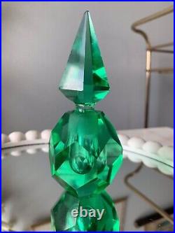 1930 Irice Perfume Bottle Green Hand Cut Deco Vintage