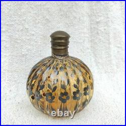 1930 Vintage Art Deco Floral Leaf Work Glass Perfume Bottle Decorative Brass Cap