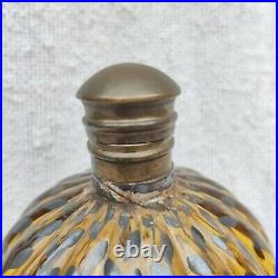 1930 Vintage Art Deco Floral Leaf Work Glass Perfume Bottle Decorative Brass Cap