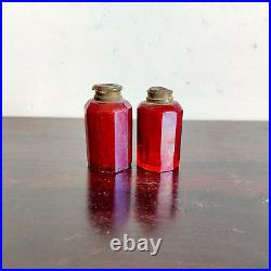 1930 Vintage Beautiful Crimson Red Glass Perfume Bottle Set of 2 Decorative G810