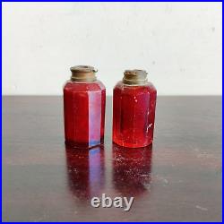 1930 Vintage Beautiful Crimson Red Glass Perfume Bottle Set of 2 Decorative G810