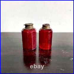 1930 Vintage Beautiful Crimson Red Glass Perfume Bottle Set of 2 Decorative G810