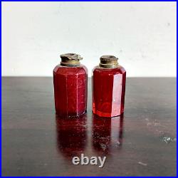 1930 Vintage Beautiful Crimson Red Glass Perfume Bottle Set of 2 Decorative G810