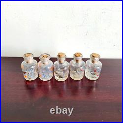 1930 Vintage Beautiful Perfume Clear Glass Bottles With Cork Set Of 5 Decorative