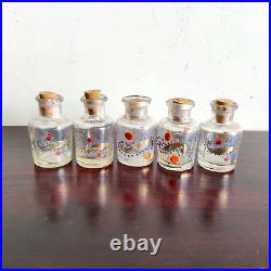 1930 Vintage Beautiful Perfume Clear Glass Bottles With Cork Set Of 5 Decorative