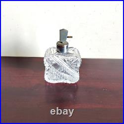 1930s Vintage Perfume Clear Cut Brass Cap Atomizer Glass Bottle Decorative