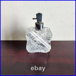 1930s Vintage Perfume Clear Cut Brass Cap Atomizer Glass Bottle Decorative