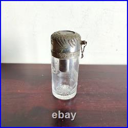 1930s Vintage Perfume Clear Glass Floral Pattern Silver Cap Atomizer Bottle G885