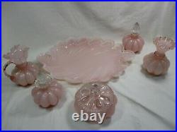 1940 Vintage Fenton Peach Pink Melon Vanity Set, Vase, Pitcher, Perfume