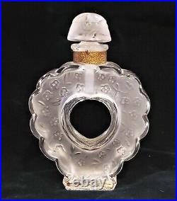 1940s Vintage Lalique Frosted Crystal Perfume Bottle Open Heart Coeur Joie