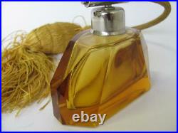 1950s VINTAGE AMBER CRYSTAL GLASS PERFUME BOTTLE WITH ATOMISER PUMP
