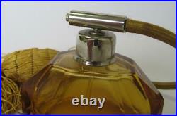 1950s VINTAGE AMBER CRYSTAL GLASS PERFUME BOTTLE WITH ATOMISER PUMP