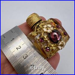 1980 Vintage Czech Bohemia Glass Perfume Flask Bottle Filigree Gilt Plated