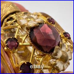 1980 Vintage Czech Bohemia Glass Perfume Flask Bottle Filigree Gilt Plated