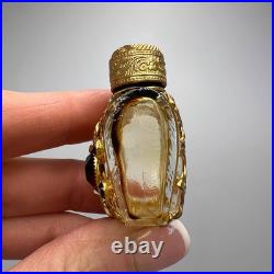 1980 Vintage Czech Bohemia Glass Perfume Flask Bottle Filigree Gilt Plated