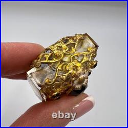 1980 Vintage Czech Bohemia Glass Perfume Flask Bottle Filigree Gilt Plated