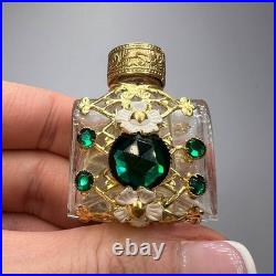1980s Vintage Czech Bohemia Glass Perfume Bottle Filigree Gilt Plated