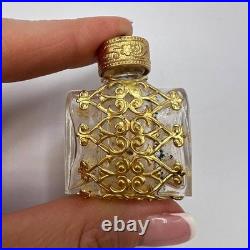 1980s Vintage Czech Bohemia Glass Perfume Bottle Filigree Gilt Plated