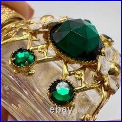 1980s Vintage Czech Bohemia Glass Perfume Bottle Filigree Gilt Plated