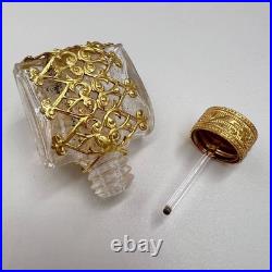 1980s Vintage Czech Bohemia Glass Perfume Bottle Filigree Gilt Plated