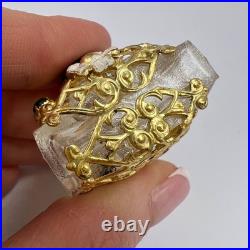 1980s Vintage Czech Bohemia Glass Perfume Bottle Filigree Gilt Plated