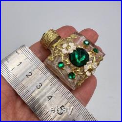 1980s Vintage Czech Bohemia Glass Perfume Bottle Filigree Gilt Plated