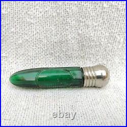 19c Vintage Coralene Co Boston Smelling Salt Lay Down Green Glass Scent Bottle