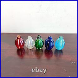 19c Vintage Rare Victorian Multicolor Glass Perfume Bottles Set Of 5 Decorative