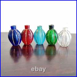 19c Vintage Rare Victorian Multicolor Glass Perfume Bottles Set Of 5 Decorative