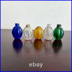 19c Vintage Rare Victorian Multicolour Glass Perfume Bottles Set Of 5 Decorative