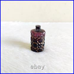 19c Vintage Victorian Amethyst Glass Perfume Bottle Golden Work Rare Collectible