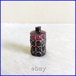 19c Vintage Victorian Amethyst Glass Perfume Bottle Golden Work Rare Collectible