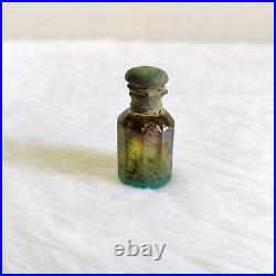 19c Vintage Victorian Aqua Blue Glass Perfume Bottle Brass Cap Old Decorative
