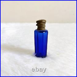 19c Vintage Victorian Cobalt Blue Cut Glass Perfume Bottle Brass Cap Decorative