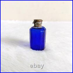 19c Vintage Victorian Cobalt Blue Glass Perfume Bottle Brass Cap Original Old