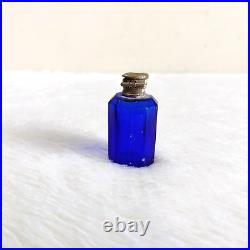 19c Vintage Victorian Cobalt Blue Glass Perfume Bottle Brass Cap Original Old