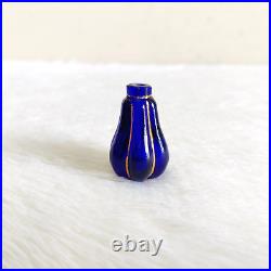 19c Vintage Victorian Cobalt Blue Glass Perfume Bottle Golden Work Collectible