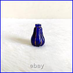 19c Vintage Victorian Cobalt Blue Glass Perfume Bottle Golden Work Collectible