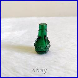 19c Vintage Victorian Dark Green Cut Glass Perfume Bottle Rare Decorative