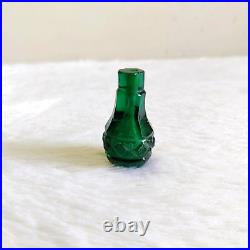 19c Vintage Victorian Dark Green Cut Glass Perfume Bottle Rare Decorative