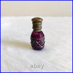19c Vintage Victorian Golden Star Work Amethyst Glass Perfume Bottle Brass Cap
