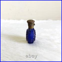 19c Vintage Victorian Golden Work Cobalt Blue Glass Perfume Bottle Collectible